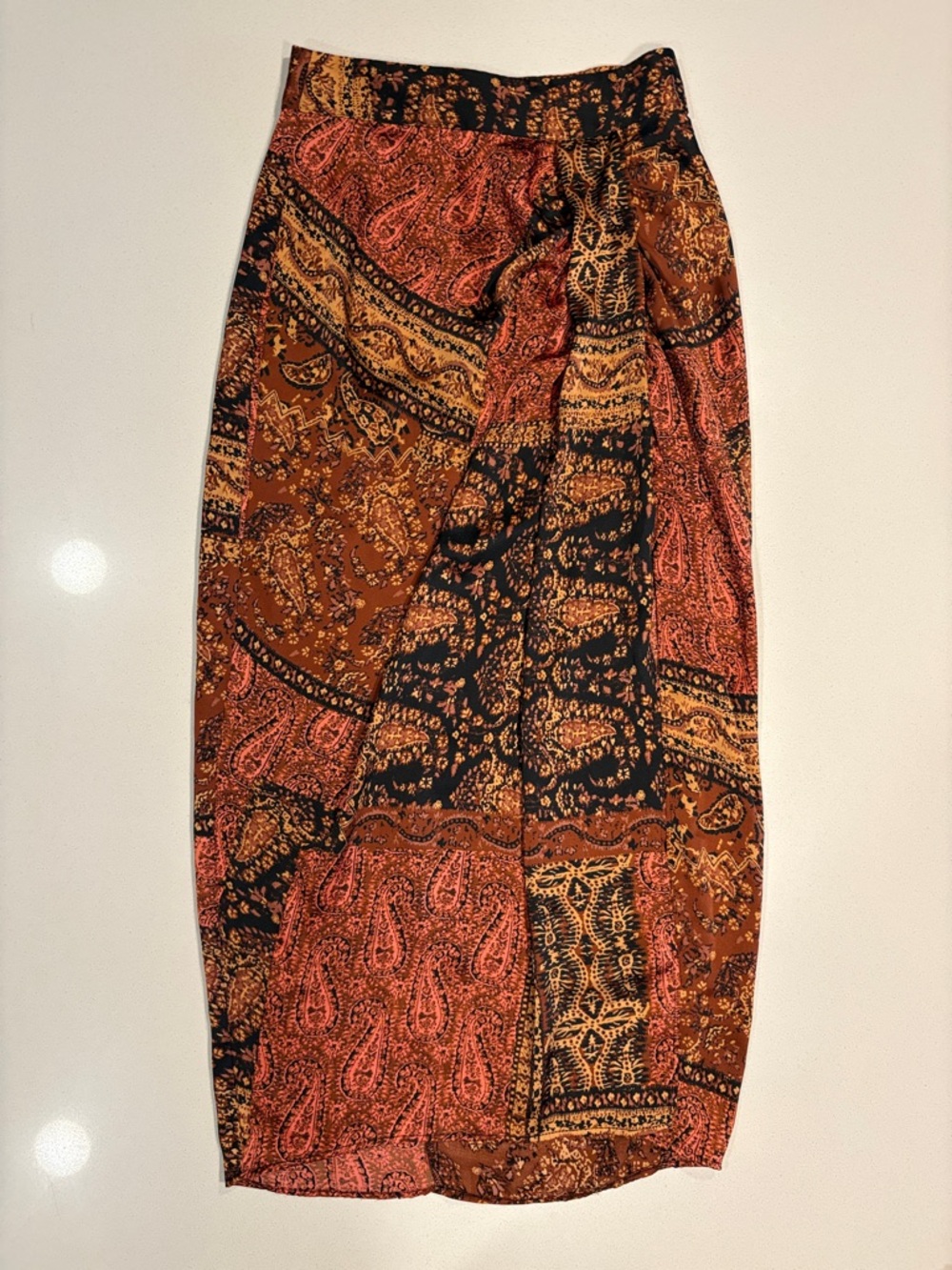 Zara XS Burnt Orange & Black Paisley Skirt